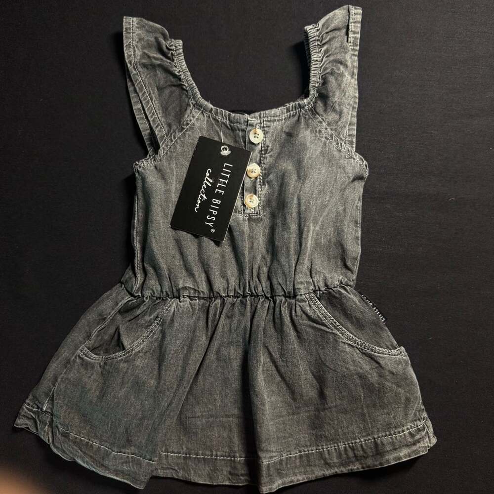 Little Bipsy Denim Flutter Dress Size 6-12M Gray